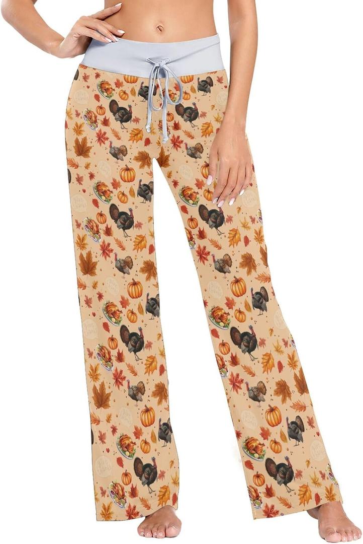 Pajamas Pj Pants Women Lounge Drawstring Soft Palazzo Pj Bottoms Wide Leg Pants (S)