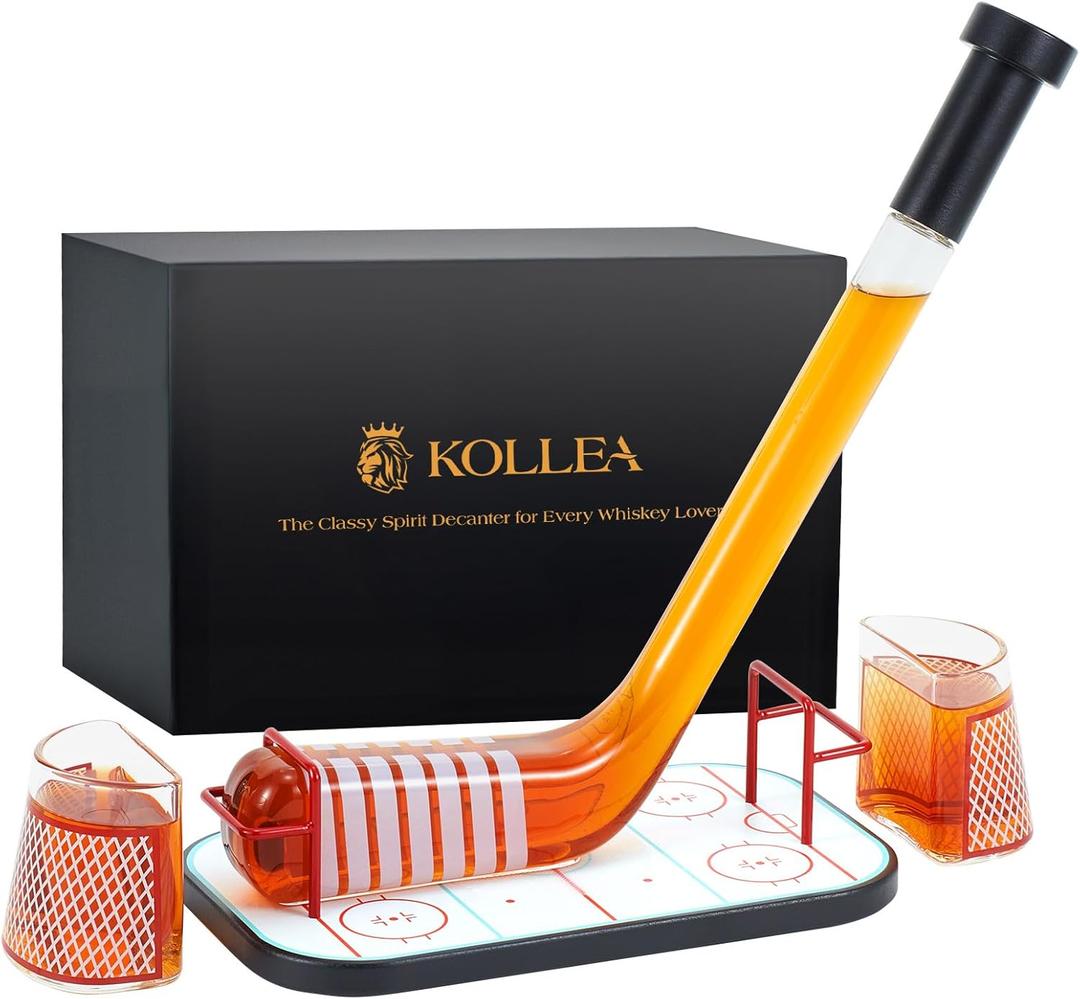 Gifts for Men  Kollea Ice Hockey Whiskey Decanter Set with 2 Hockey Goal Glasses, Unique Ice Hockey Gift for Dad, Husband, Brother, Coach  Birthday, Christmas & Anniversary for Hockey Fans