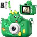 goopow Kids Selfie Camera Toys for Girls Age 3-9, Digital Video Camera Toy with Protective Cover,Christmas Birthday Festival Gifts for 3-9 Year Old Girls Boys- 32GB SD Card Included (Green-H25)