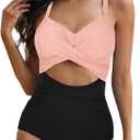 One Piece Swim Suits for Women 2025 Sexy Tummy Control Swimsuits Cutout High Waisted Criss Cross Back Bathing Suit (L)