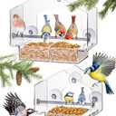 Clear Window Bird Feeder - Set of 2 - Squirrel Proof Bird Feeders for Outdoors - Durable Plastic Wild Avian House for Outdoor Viewing - Easy-to-Clean