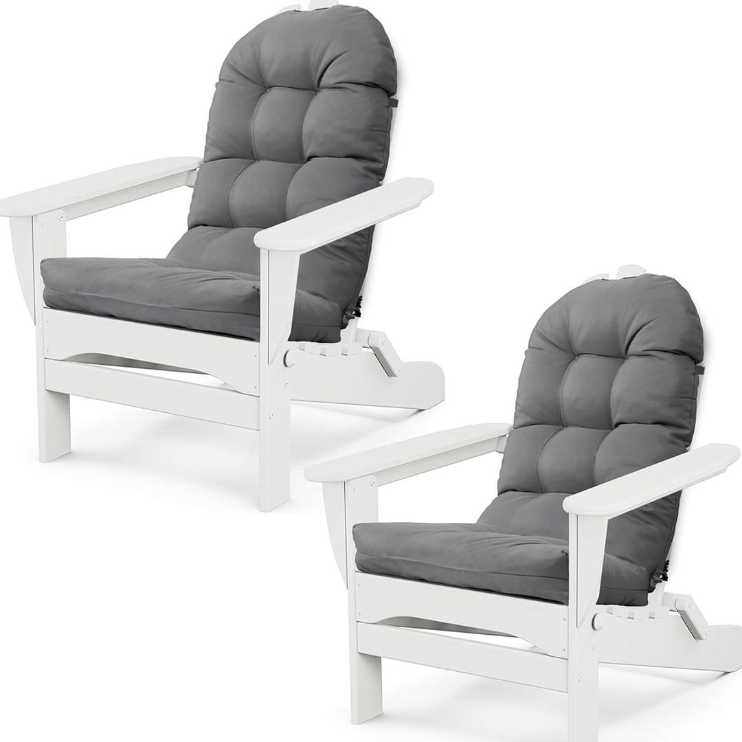 Adirondack Chair Cushion Set of 2 Thick Indoor/Outdoor Rocking Chair Cushion with Elastic PP Cotton Water-Resistant Patio Furniture Cushions High Back Seat Pads for Porch Yard Lawn Chairs 44x19x4 (Dark Grey)