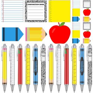 Thenshop 24 Pcs Teacher Appreciation Week Gifts Funny Teacher Sticky Notes Ballpoint Pen Notepad Self Adhesive Writing Thank End of Year Gifts for Employee Office Supplies (Schoolstyle)