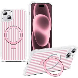 Compatible with Striped iPhone 15 Case with Stand,6.1" T-Pink