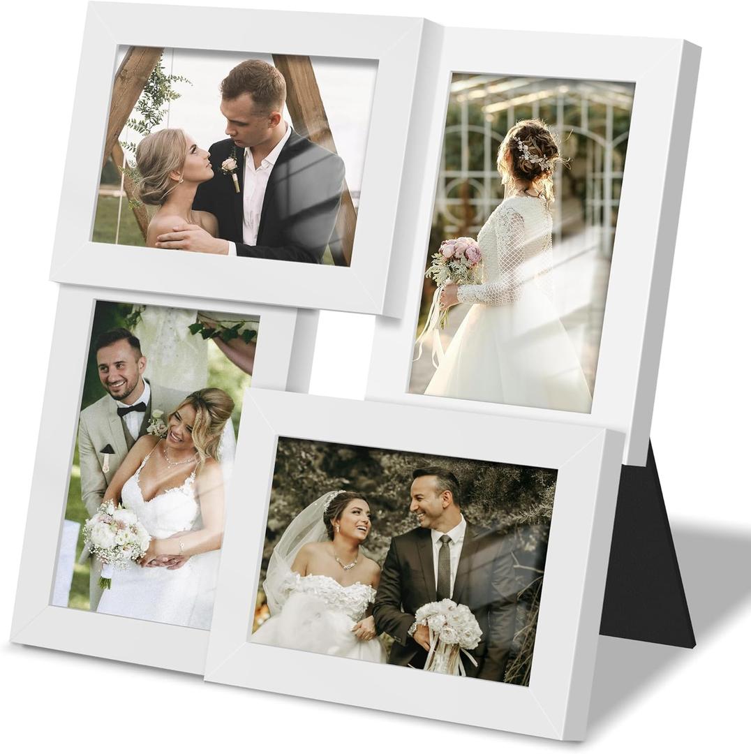 4x6 Collage Picture Frame Tempered Glass Front, Displays Four 4x6 Photo, Family Photo Collage Frame, Wall Decor Wall Hanging or Tabletop, White