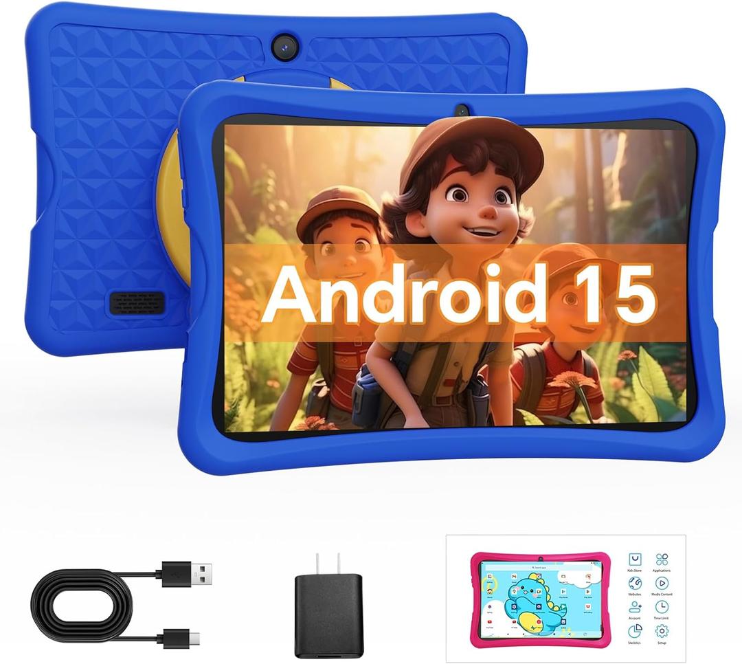 DigiLand 10.1" Kids Tablet, 6GB RAM 32GB ROM, Android 15 GO, with Kid-Proof Silicone Case, Parental Control, 6000mAh Battery, 5MP Camera, WiFi, Bluetooth 5.0, HD IPS Display -Blue