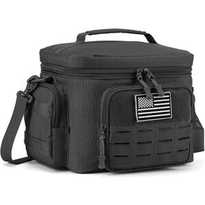QT&QY Tactical Lunch Bag for mens Military heavy duty lunch box work Leakproof insulated Durable Thermal Cooler Bag for Adult Meal for Office Camping Picnic Pail MOLLE Webbing Black (13L)