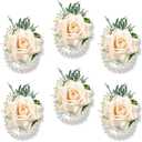 6pcs Champagne Wrist Corsages for Wedding Prom Homecoming and Party | Artificial Silk Rose Corsages with Pearls Wristlet, for Brides and Bridesmaids, the Mother of the Bride