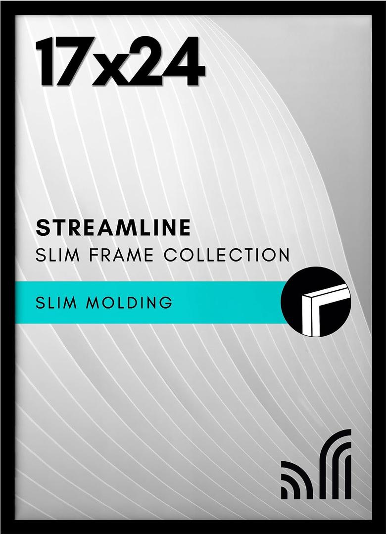 Americanflat 17x24 Picture Frame with Polished Plexiglass - Streamline Collection - Thin Border Picture Frame for Wall Display - Hanging Hardware Included - Black