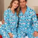 RAISEVERN Couples Christmas Matching Pajamas 2 Piece Women Men Xmas Pjs Soft Pajama Set Long Sleeve Loungewear Warm Sleepwear (Blue)