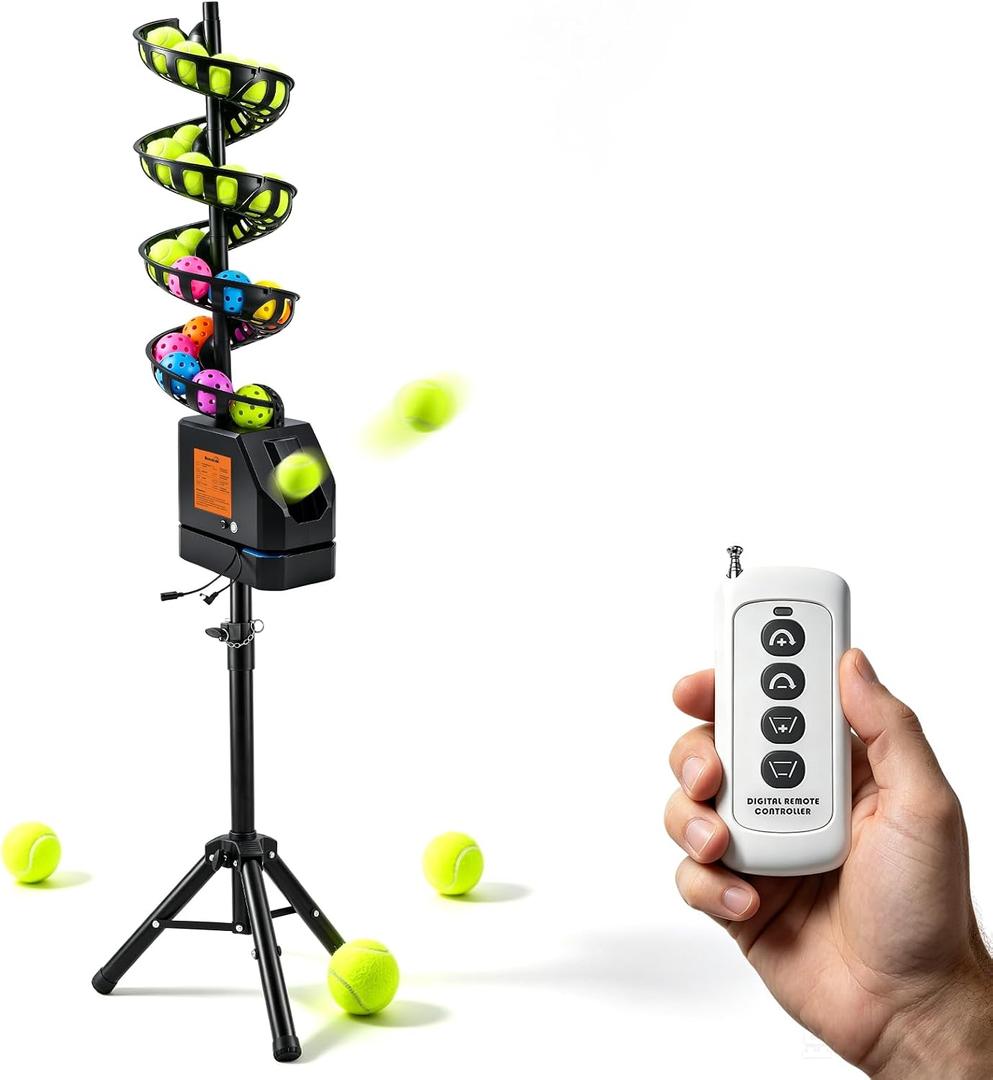 Bonvoisin Tennis Pickleball Machines Ball Thrower with Remote Control, 4 Launch & 3 Swing Adjustable, Portable Pickleball Launcher for Indoors & Outdoors Practice Training, With Bracket