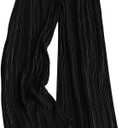 Satin Pants for Women Dressy Flowy Palazzo Plisse Silk Pants Wide Leg Pleated Casual Trousers (Small, Black)
