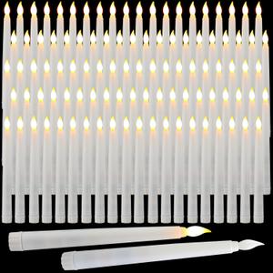 Baquler 100 Pcs 8.5 Inch Flameless Taper Candles Battery Operated Taper Candles Bulk LED Flickering White Candlesticks for Wedding Church Table Centerpiece Halloween Christmas Party Decor