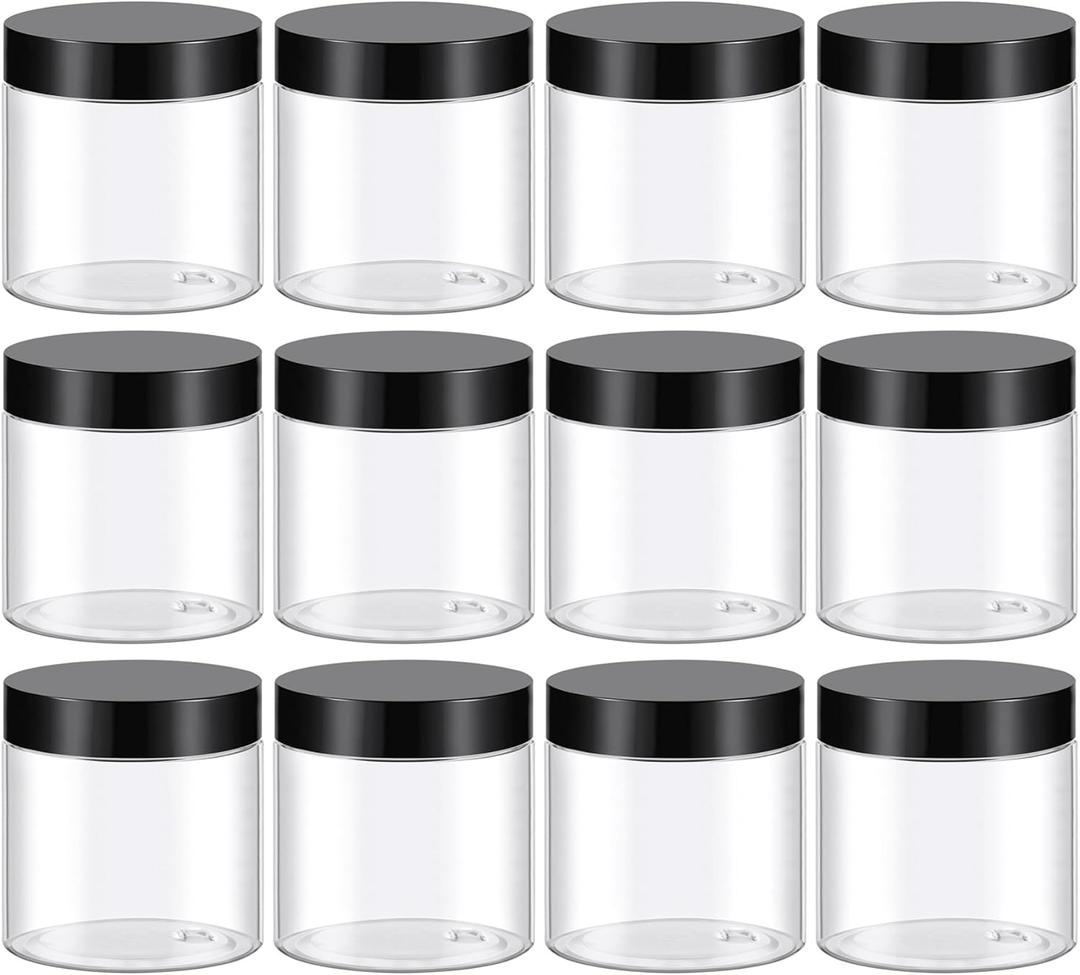 TUZAZO 4 Oz Plastic Container Jars with Lids BPA Free, Empty Round Clear Cosmetic Containers Plastic Slime Jars for Lotion, Cream, Ointments, Body Butter, Makeup, Travel Storage (12 Pack)