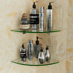 2-Pack Glass Corner Shower Shelves, Shower Wall Shelves for Inside Shower, Drill Free Shower Caddy Organizer with Aluminum Brackets for Bathroom (Clear)