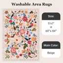 Boho Floral Area Rugs 5x7 Soft Washable Stain Resistant Indoor Floor Carpet Rug Vintage Beige Low Pile Non Slip Rug Spring Farmhouse for Living Room Bedroom Dining Room Playroom Nursery Family Room (Baby Pink)