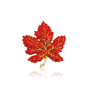  Crystal Maple Leaf Brooch Pin Women Clothing Collar Corsage Jewelry, Red