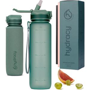 Hydracy Water Bottle with Time Marker - Large BPA Free Water Bottle & No Sweat Sleeve - Leak Proof Gym Bottle with Fruit Infuser Strainer & Times to Drink - Ideal for Fitness Sports & Outdoors (Moonlight Green)