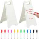 Colingmill 2 Pack a Frame Sandwich Board Sign with Dry Erase Surface Double Sided Sidewalk Sign Chalkboard Easel Heavy Duty Plastic Dry Erase Poster Board for Outdoor Restaurant Cafe Menu (White)