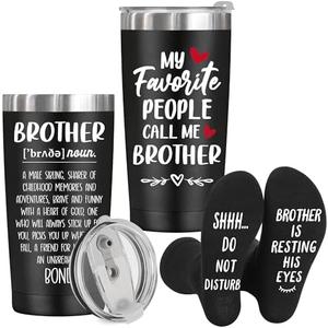 Gifts for Brother Fathers Day, Birthday, Graduation, Big Little Brother Adult Gifts from Sister, Funny Socks+ 20 Oz Insulated Tumbler Cup