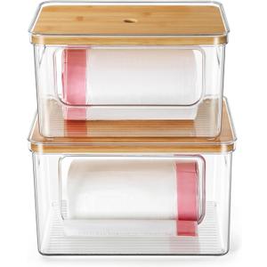 Hudgan 2 Pack Large Trash Bag Dispenser, 2 in 1 Garbage Bag and Dishwasher Pods Organizer Under Sink