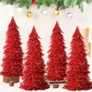 Liliful 4 Pcs Christmas Red Feather Tree with Glitter Tips 12'' Table Top Feather Christmas Tree Xmas Trees Tabletop Decorations Centerpieces for Winter Wedding Party Shelf Home Decor