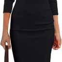 PRETTYGARDEN Women's Long Sleeve Midi Bodycon Dresses Casual Crewneck Cut Out Ribbed Knit Fitted Pencil Dress (X-Large, Black)