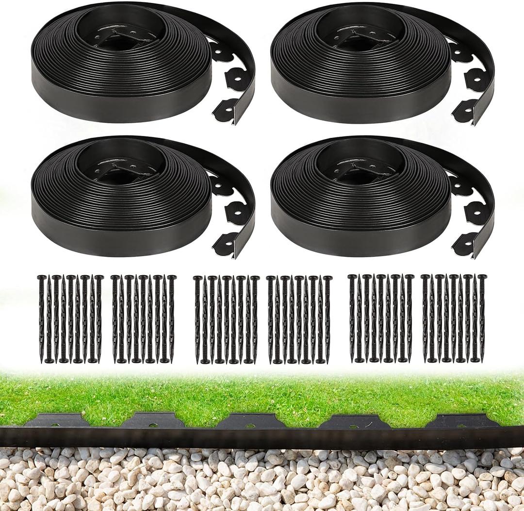 1.5 Inch x 200FT Garden Edging Border, Plastic Edging for Landscaping with 240pcs Spikes