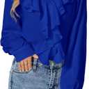 LYANER Women's Dressy Ruffle Blouse Long Sleeve Collar Neck Button Down Victorian Shirt Tops (Large, Royal Blue)