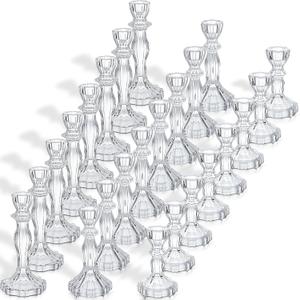 Mumufy 24 Pack Glass Taper Candle Holders Clear Candlestick Holder Fit 0.8 Inch Candles 4'' 6'' 8'' Tall Crystal Decorative Candlestick Stand Centerpiece for Table Wedding Dining Party (Classic)