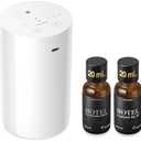 Airversa Waterless Essential Oil Diffuser Starter Kit with 20mL Hotel Fragrance Oils for Car Home Office, Up to 600 sq ft, Cordless Nebulizer Baterry Operated, Mist & Timer Settings AN8Kit-C, White