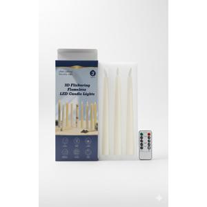 Flameless Taper Candles with Remote Timer, Real Wax LED Flickering Candlesticks Battery Operated 3D Wick for Wedding, Party, Home(Ivory, 9.84", Set of 3)
