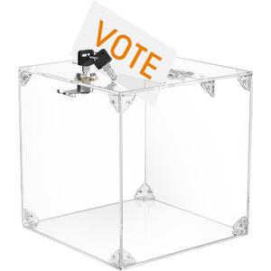 MaxGear Acrylic Donation Box with Lock 1 Pack, 7.8"x7.8"x7.8" Large Ballot Suggestion Box, Square Case for Fundraising, Donations
