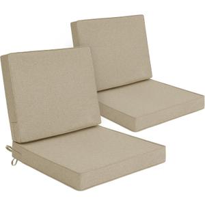 Outdoor Chair Cushions Set of 2, Water-Resistant & Fade-Resistant, Patio Furniture Deep Seat Cushions Replacement with Back, Non-Slip Bottom, Removable Cover, 24 x 24 Inch, Natural, 24" x 24"
