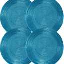 13 Inch Beaded Placematss Round Table Mats for Dining - Decorative Glass Beads with Cotton Backing  Elegant Woven Charger for Wedding, Dinner, Party, Holiday Table Dcor (Aqua) - ALPHA Living HOME