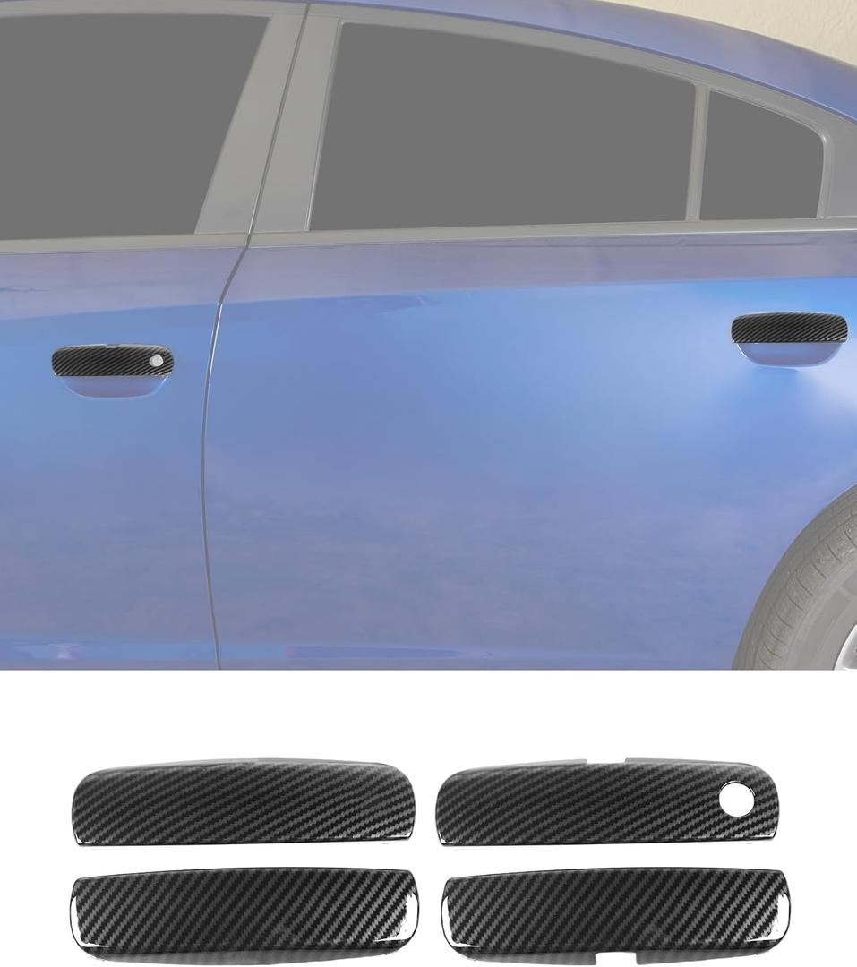 4Pcs Exterior Door Handle Covers Trim Overlay Compatible with Dodge Charger 2010-2024, Outside Door Handle Protector Shell for Dodge Charger Exterior Accessories, Carbon Fiber