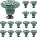 Piutouyar Green Ceramic knobs, Kitchen Cabinet Knobs, Retro Dresser Knobs, Drawer Knobs, Furniture Knobs and Pulls for Drawer, Dressers, Cupboard, Closet, 34mm / 1.3Inch Diameter(15Pcs)