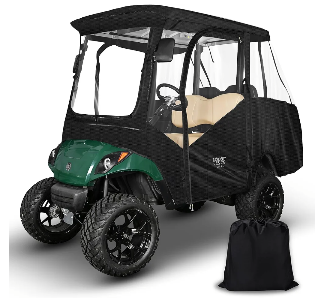 10L0L Golf Cart Driving Enclosure 2/4 Passenger for Yamaha G14 G16 G22 G29 Drive2 with Heavy Duty Zipper,600D Golf Cart Rain Cover Driving Covers with Roll-up Windshield, 4-Sided Clear Window