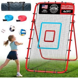 Volleyball Rebounder Net 7x4 Ft, 5-Angle Adjustable Rebounder Net for Practicing Digging, Setting, Spiking, Bounce Back Training Equipment with 2 Target Stripes & Portable Travel Bag for Storage