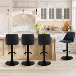 COLAMY Bar Stools Set of 4, Modern Swivel Bar Chairs, Adjustable PU Leather Upholstered Barstools Counter Height with Full Backrest for Bar, Dining Room, Kitchen Island, Black