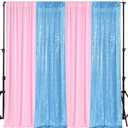 4 Panels Backdrop Curtains 2 Pcs 4 x 10 ft Sequin Glitter 2 Pcs 7 x 10 ft Chiffon Photo Background Curtains for Wedding Birthday Party Decorations(Pink, Light Blue)