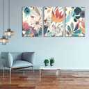 3 x 3 Pcs Boho Wild Flowers Canvas Wall Art Neutral Watercolor Boho Abstract Floral Botanical Painting Picture Wall Decor Poster Print Artwork for Living Room Bedroom Home Decoration, 24L" x 16W"