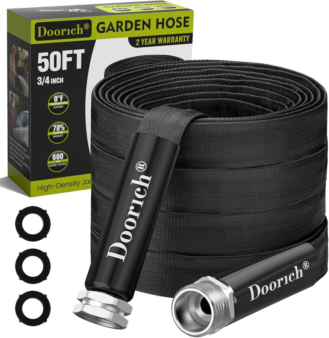 Doorich Garden Hose, Lightweight, Ultra Flexible, Durable, KinkFree Water Hose  Made of TPU, Drinking Water Safe Material, NonShrinking, Easy to Store, AllWeather, Black (50 FT)