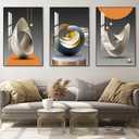 MPLONG Bright Style Large Framed Wall Art, Abstract Modern Art Shape Pattern White Blue Yellow Grey Wall Art Artfully Matching Living Room Bedroom Office Wall Decor - 24"x 32"x 3 Panels