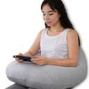 QUEEN ROSE Reading Pillow for Gaming, Lap Desk Pillow for Sitting in Bed or Sofa, Compact Arm Support Pillow for Reading, Playing or Crocheting, Cooling Grey