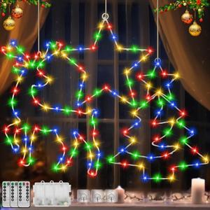 3 Pcs Christmas Window Lights, Battery Powered Star&Reindeer&Tree Lights with Timer Function, 135 LEDs Hanging Christmas Window Decorations Light for Holiday Fireplace Tree Window Indoor Outdoor Dcor