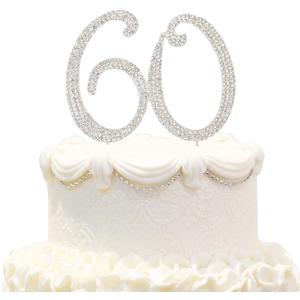 Bling Crystal Rhinestone 60 Birthday Cake Topper - Best Keepsake | 60th Party Decorations Silver