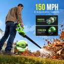 Cordless Leaf Vacuum with Bag, 2-in-1 Leaf Blower & Vacuum with Extension Tube, 150MPH Brushless Motor, 2 x 4.0Ah Batteries, 8 Speed Modes for Driveway, Patio, Garage Hard Surface Cleaning