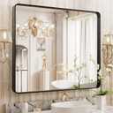 WEER 36X30 Inch Black Metal Framed Bathroom Mirror, Matte Black Bathroom Vanity Mirror, Rectangular Black Wall Mirror for Bathroom, Tempered Glass, Rounded Corner, Hangs Horizontal or Vertical
