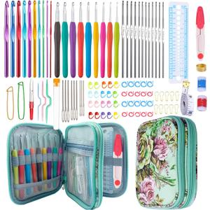 Weabetfu 102pcs Crochet Hooks Set Crochet Hook Kit with Case Ergonomic Crochet Needles for Arthritic Hands and Crochet Accessories Complete Crochet Set for Beginners & Experieced Crochet Lovers